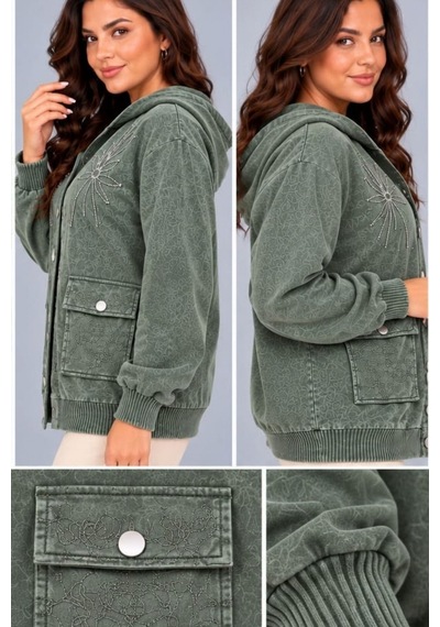 Cedy Denim Cedy -özel Tasarım Kadın Taş Ve Nakış İşleme Detaylı Düğmeli Kapüşonlu Sweat Hırka C7150 Haki Cedy Denim Cedy -özel Tasarım Kadın Taş Ve Nakış İşleme Detaylı Düğmeli Kapüşonlu Sweat Hırka C7150 Haki