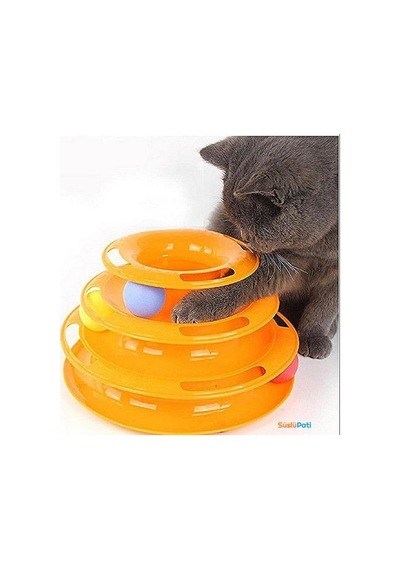 Süslüpati Toplu Yuvarlak 3 Katlı Şirin Kedi Oyuncağı