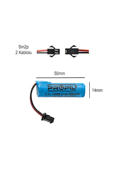 3.7v 14500 Li-on 900 Mah Oyuncak Pili Siyah Soket