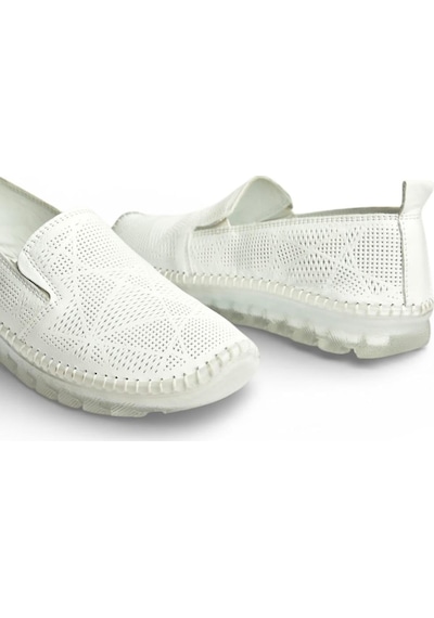 Fox Shoes Y555117003 Beyaz Hakiki Deri Comford Ortopedik Taban Kadın Ayakkabı Beyaz