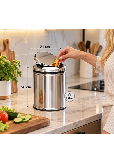 Pratik Kapak Çöp Kovası 5 Lt Paslanmaz Acar 13269