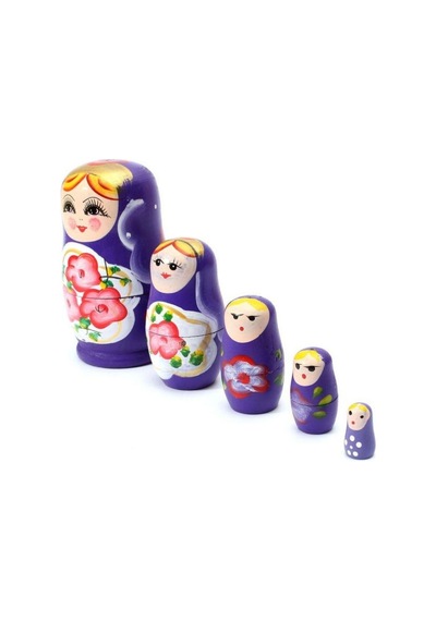 Ahşap Matruşka Bebek Beşli Set Mor