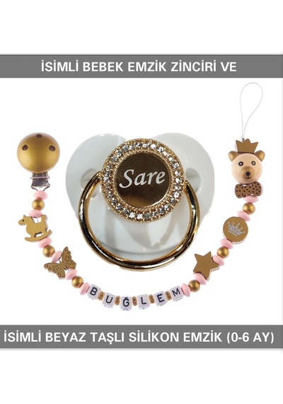 Sahi Aksesuar İsimli Bebek Emzik Zinciri ve İsimli Bebek Silikon Emzik BEZYI290 Mavi