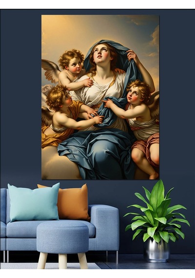 Ahşap Tablo Klasik Sanat Melekler Ve Meryem Ana