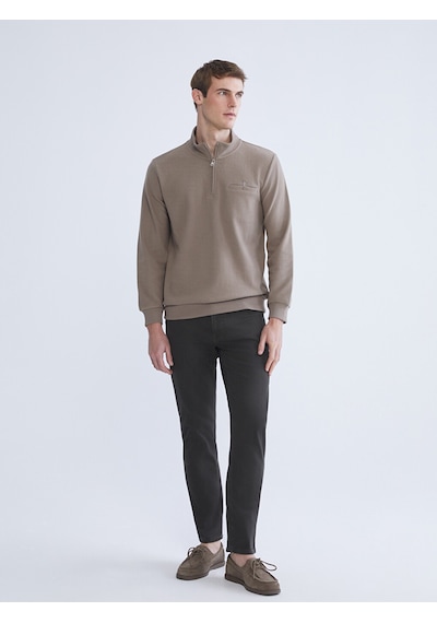 LC Waikiki Lc Waıkıkı Kahverengi Fermuarlı Dik Yaka Erkek Sweatshirt
