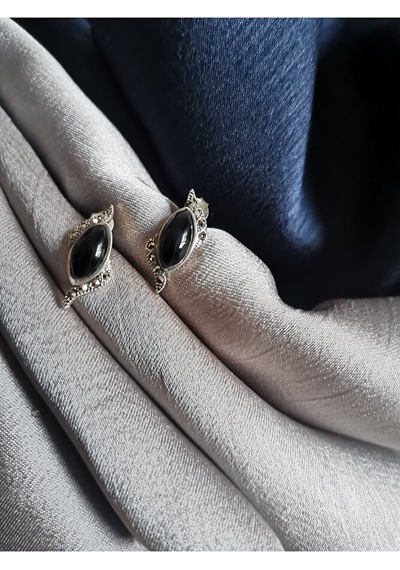Oltu Taşı 925 Ayar Gümüş Beyzi Model Küpe Oltuküpe0002 Çok Renkli