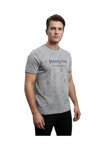 Lacaton 26-7004 Erkek Bisiklet Yaka Baskılı T-shirt Gri Gri