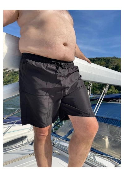 Miami Beach Erkek Büyük Beden Siyah Hızlı Kuruyan Kumaş Tek Arka Cepli Standart Boy Mayo Deniz Şortu Siyah