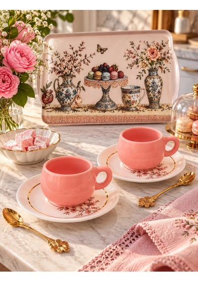 Pembe Tombul 2 Kişilik Kahve Fincan Takımı 80ml. Çok  Renkli