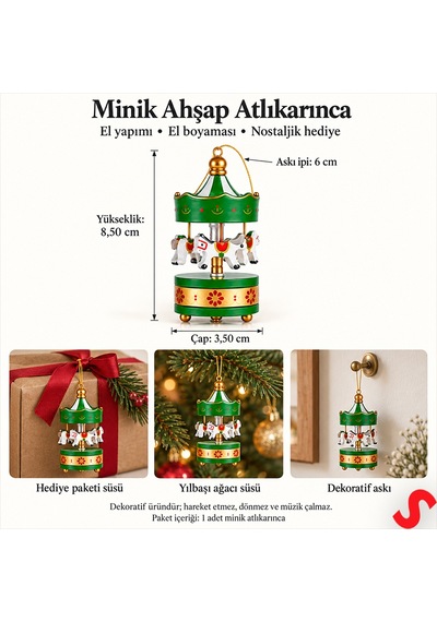 Yeşil Mini Atlıkarınca, 8,5 Cm X 3,5 Cm - 1 Adet