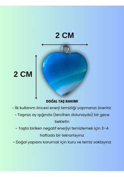 Doğal Taş - Mavi Akik Kalp Kolye Mavi