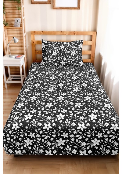 Siyah Çiçekli Modern Genç Odası Tek Kişilik Pike Takımı-beyaz Floral 160x220cm Kapitone Yatak Örtüsü Buharlı Rota İzi