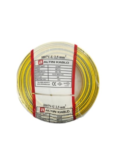 Altın 2,5 Mm Nya Kablo Sarı-yeşil Tek Telli Bakır Tesisat Kablosu 10 Metre
