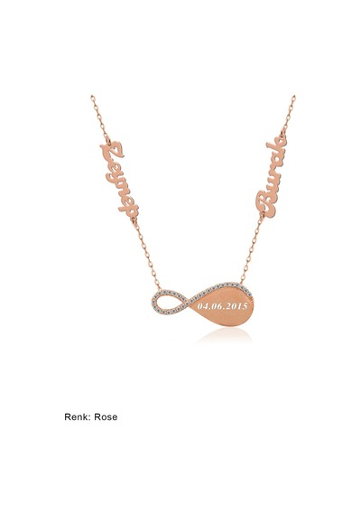 İndigo Takı İsimli Kişiye Özel Tarihli Sonsuzluk Rose Gümüş Kolye