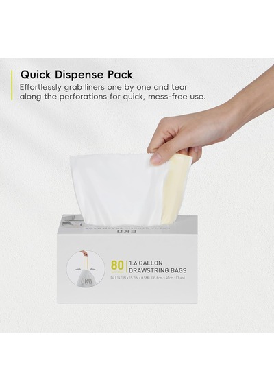Easy Dispense Roll 80 Adet Ekstra Güçlü İpli Küçük Çöp Torbası, 1,6 Galon Çöp Torbası 3-6 L 1 Paket Beyaz, Kod A