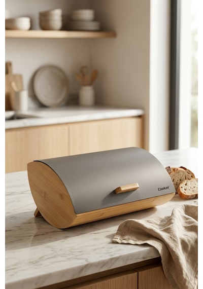Cooker Novella Metal Kapaklı Bambu Ekmek Kutusu Ckr4543 Gri