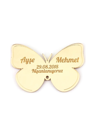 10 Adet Hediyelik Aynalı Pleksi Mıknatıslı Dolap Süsü Kelebek Desen Altın