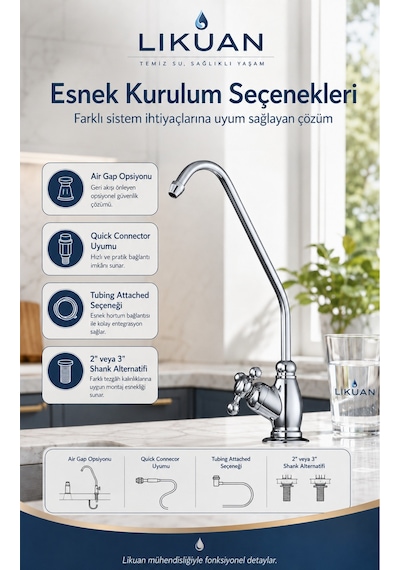 Ncpv633cp Nsf Ansı 61 Sertifikalı Krom Ro Su Arıtma Musluğu Çapraz Kollu Premium Musluk Gümüş