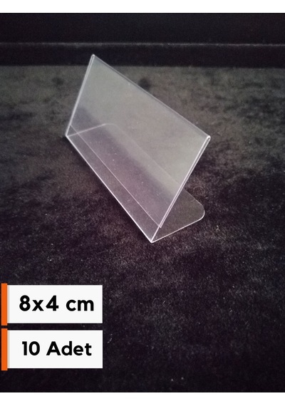 10 Ad Şeffaf Pvc Etiketlik İsimlik 8x4 Cm Kartvizitlik Ayaklı