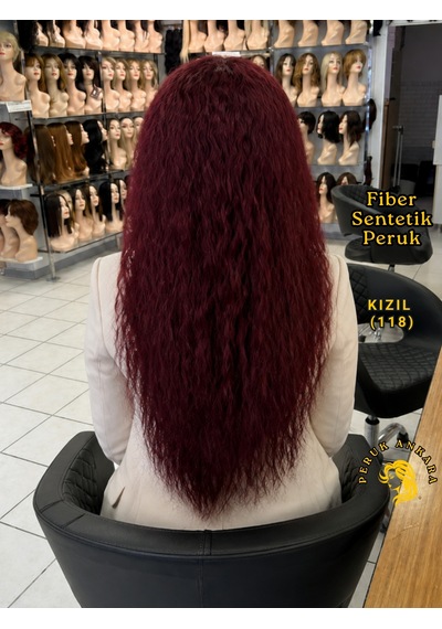 Afro Su Dalgası Peruk Fiber Sentetik Kızıl