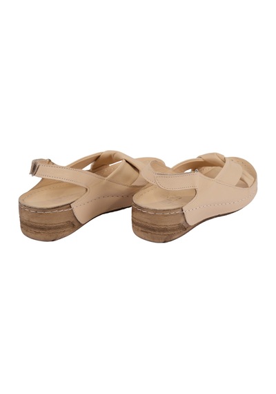 Napa Shoes Hakiki Deri Arka Bantlı Çapraz Rahat Taban Kadın Sandalet Napa-224 Bej