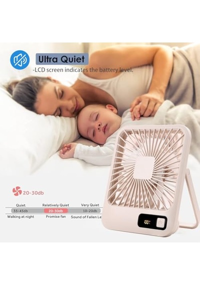 Küçük Masa Fanı, Taşınabilir Usb Şarj Edilebilir, 2000mah Pil Ve Lcd Ekranlı Eğilebilir Katlanabilir Kişisel M