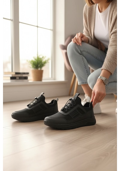 Enoch Erkek Siyah Akıllı Bağcıklı Yürüyüş Ayakkabısı - Bağcık Bağlamasız Pratik Sneaker Siyah Enoch Erkek Siyah Akıllı Bağcıklı Yürüyüş Ayakkabısı - Bağcık Bağlamasız Pratik Sneaker Siyah