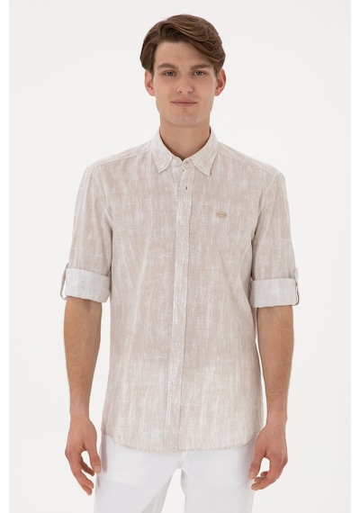 U.S. Polo Assn. U.s. Polo Assn. Erkek Taş Uzun Kollu Regular Keten Karışımlı Gömlek 2108436