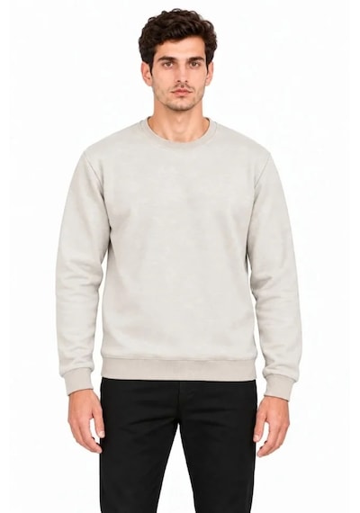 Butik İstanbul Erkek Bisiklet Yaka İçi Şardonlu 2 İplik Düz Uzun Kollu Regular Fit Sweatshirt - Gri