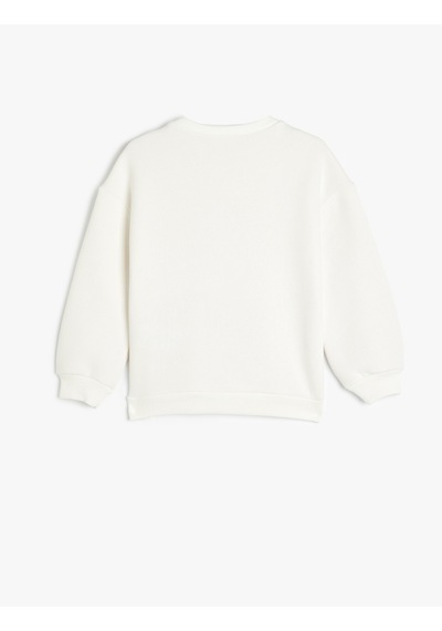 Koton Köpek Baskılı Bisiklet Yaka Uzun Kollu Sweatshirt Ekru 5wkg10643ak Ekru