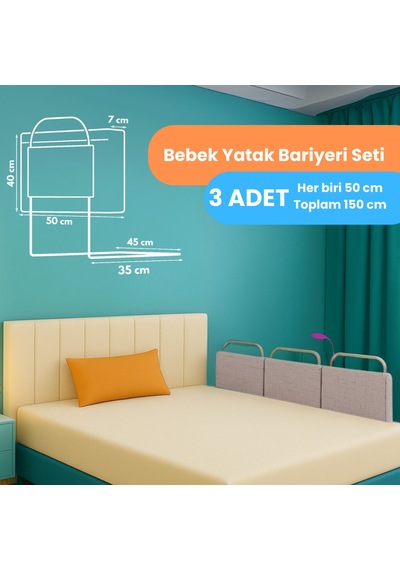 Miralay Yeni Nesil Yatak Bariyeri 50 x 40 Cm Bej 3 Adet