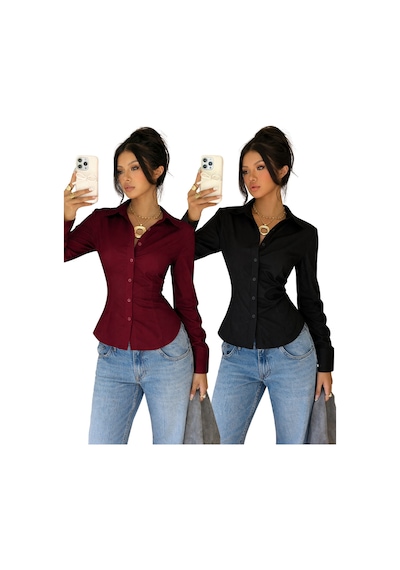 Cool Tarz Kadın Exclusive Slim Fit Gömlek Lüks Minimal Şık Ve Sofistike Görünüm Bordo - Siyah Bordo - Siyah Cool Tarz Kadın Exclusive Slim Fit Gömlek Lüks Minimal Şık Ve Sofistike Görünüm Bordo - Siyah Bordo - Siyah