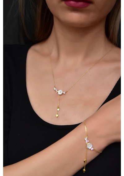 Papatya Silver 925 Ayar Gümüş Altın Kaplama Kardelen Çiçeği Kolye Bileklik Set