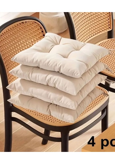 Rual 4 Lü Sandalye Minderi Bağcıklı, Çökme Yapmaz Sünger Dolgulu, Yıkanabilir 40x40 Cm Açık Bej