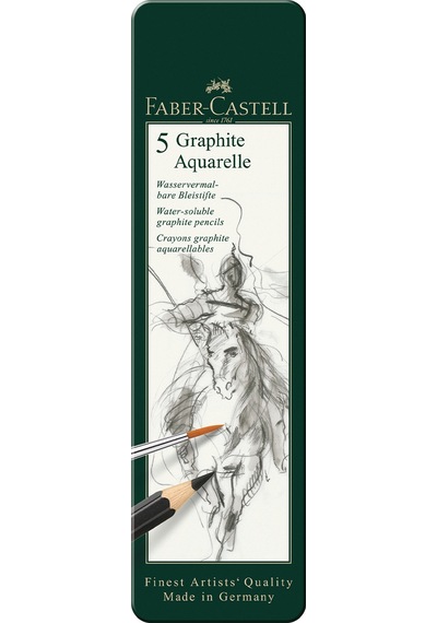 Faber-Castell Graphite Aquarelle Kurşun Kalem Seti, 5’li, Metal Kutu, HB 2B 4B 6B 8B, Siyah Naturel, Suda Çözünür