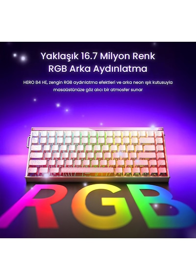 Aula Hero 84 He Manyetik Klavye Rapid Trigger Dragon King Switch 8000hz Rgb Neon Tkl Hot Swap Oyuncu Klavyesi Pembe