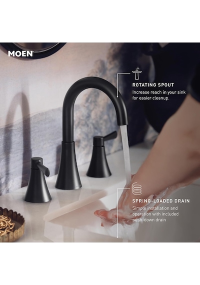Moen Ronan Mat Siyah İki Kulplu Yaygın Modern Banyo Bataryası, Va Diğer