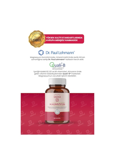 Erbatab Magnezyum Bisglisinat Sitrat Malat & Vitamin B2 B3 B6 3'lü Form 60 Kapsül