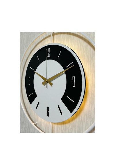 Pey Aksesuar 50x70 Cm Metal Ahşap Ve Işığın Muhteşem Uyumu Duvar Saati Dekoratif Ahşap-m54-beyaz-beyaz-siyah-siyah