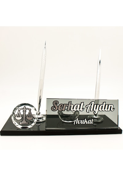 Avukatlara Özel Hukuk Logolu Avukat İsimlik Kristal Masa İsimliği