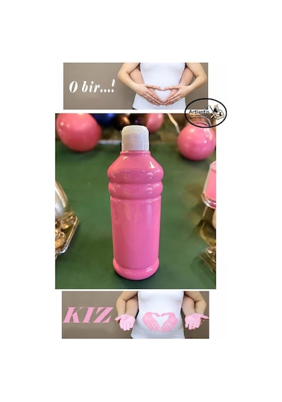 Pembe Cinsiyet Belirleme Parmak Boyası 1 Adet 500 Ml Kız Cinsiyet Açıklama Boyası Yıkanabilir Zararsız