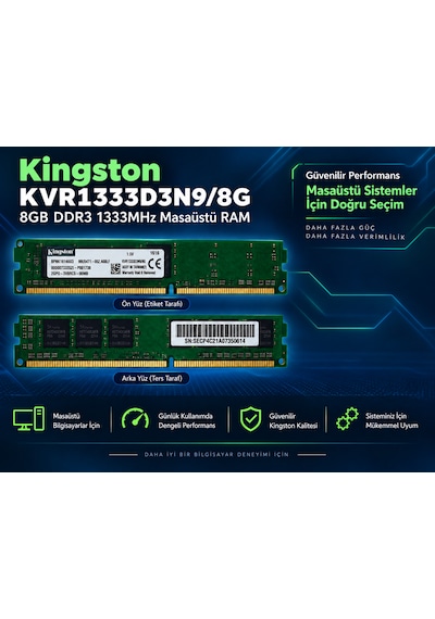 Kingston Kvr1333d3n9/8g 8gb Ddr3 1333mhz Cl9 240 Pin Masaüstü Ram