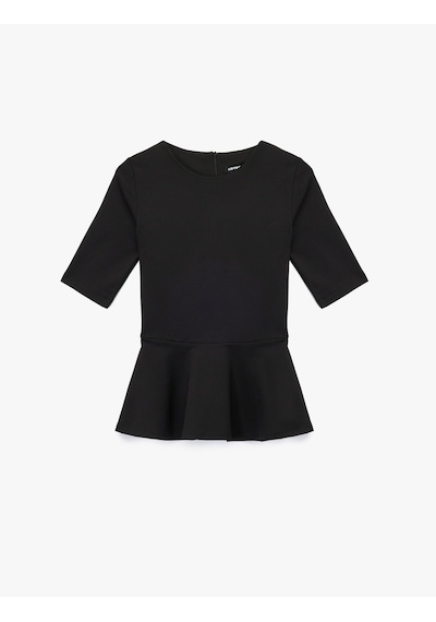 Koton Slim Fit Kısa Kollu Bisiklet Yaka Peplum Bluz Siyah 6wak70029uk Siyah