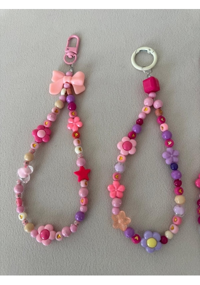 Pembe Tonlu Çanta Anahtarlık Charm