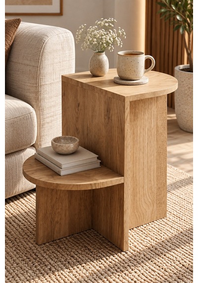Sulorahome Modern Tasarım Raflı Yan Sehpa Açık Meşe