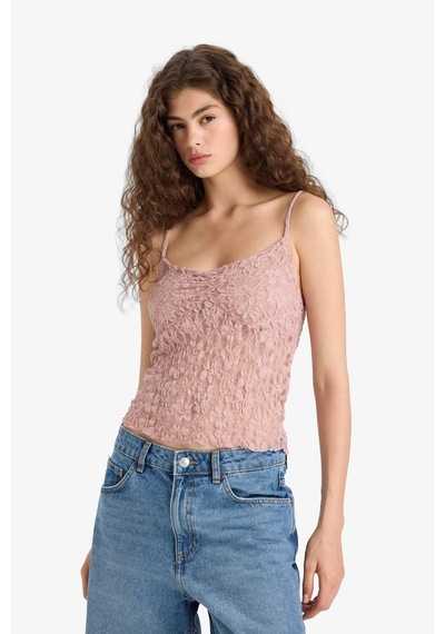 Defacto Slim Fit Dar Kesim V Yaka Dantel Askılı Atlet F6005ax25hsbr86 Pembe