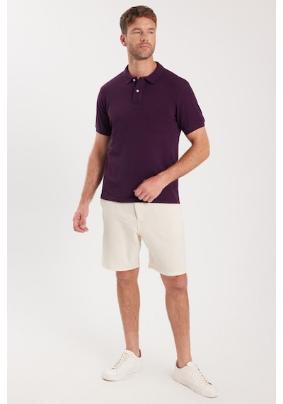 Tudors Erkek Slim Fit Dar Kesim Pamuklu Yumuşak Dokulu Serin Tutan Kumaş Düz Pike Mürdüm Polo Yaka Tişört-33709 MÜRDÜM