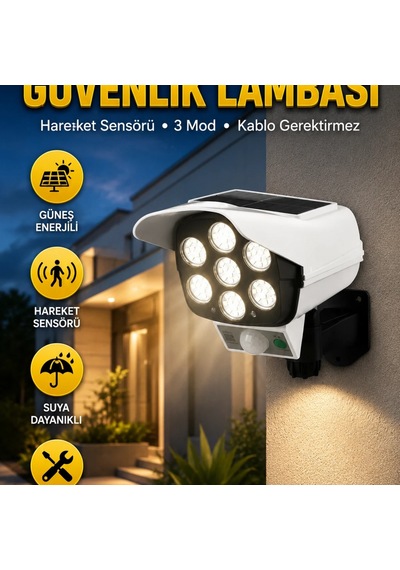 Uzaktan Kumandalı Güneş Enerjili Led Güvenlik Lambası Kamera Tasarımlı Hareket Sensörlü