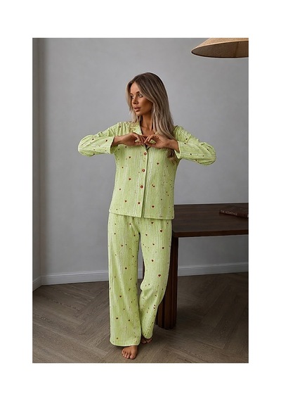 Fit Women Kadın Puantiyeli Ev Giyimi Yeşil Pijama Takımı