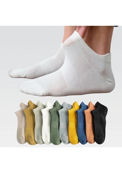Bgk Unisex Spor Patik Renkli 10'lu Şeffaf Çok Renkli